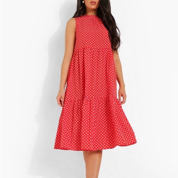 NWT Red Polka dots Midi Dress - Picture 1 of 4
